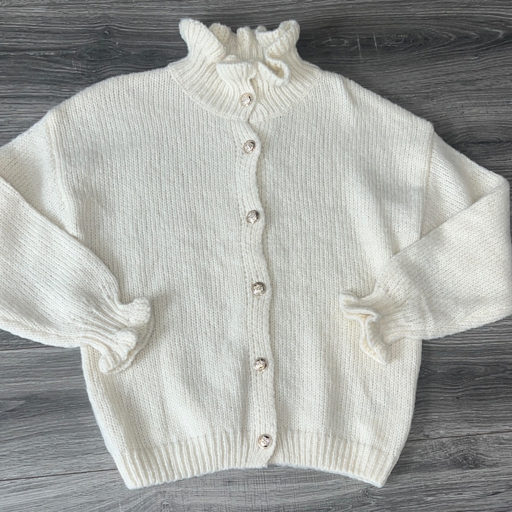 Amazon Women's Cream Ruffled Cardigan